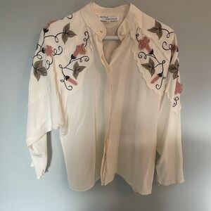 Vintage 100% silk Embroidered and Appliqué Cream Blouse